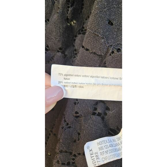 Zara Womens Crop Top Small Black Lace Crochet Bell Sleeve Off Shoulder Flowy - Picture 8 of 10